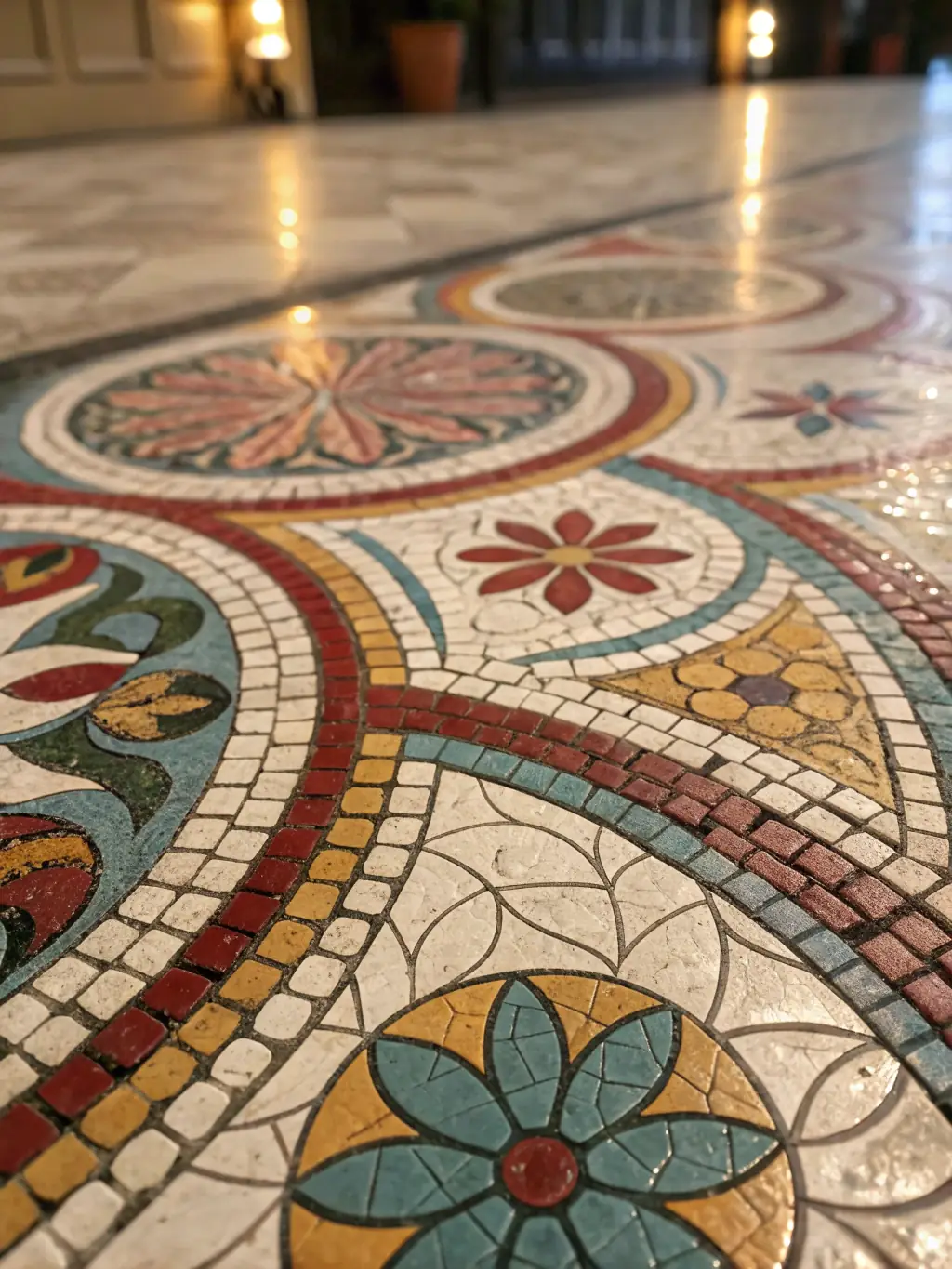 A visually appealing image of a mosaic tile pattern made from various shades of blue and white marble, perfect for adding a unique touch to bathrooms or kitchens.